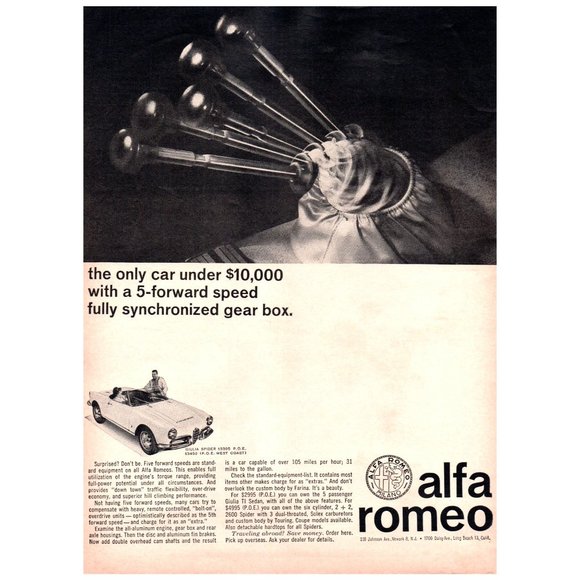 1964 Alfa Romeo Giulia Spider Convertible 2 Seater Roadster Vintage Print Ad Car - Picture 1 of 1